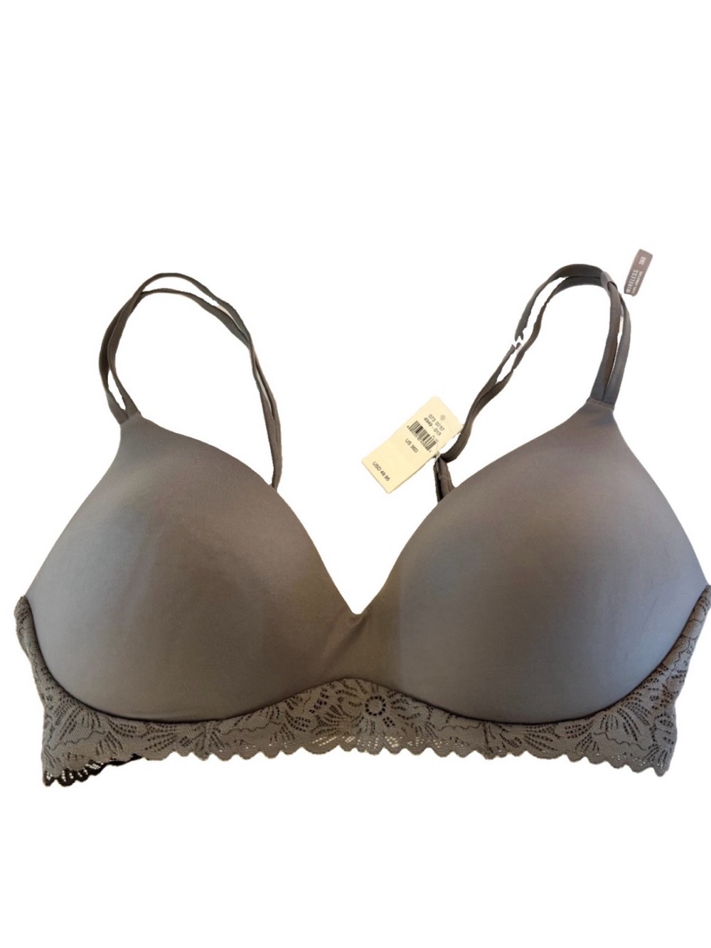 aerie Smooth Molded T-Shirt Bra with Lace Band - Gray